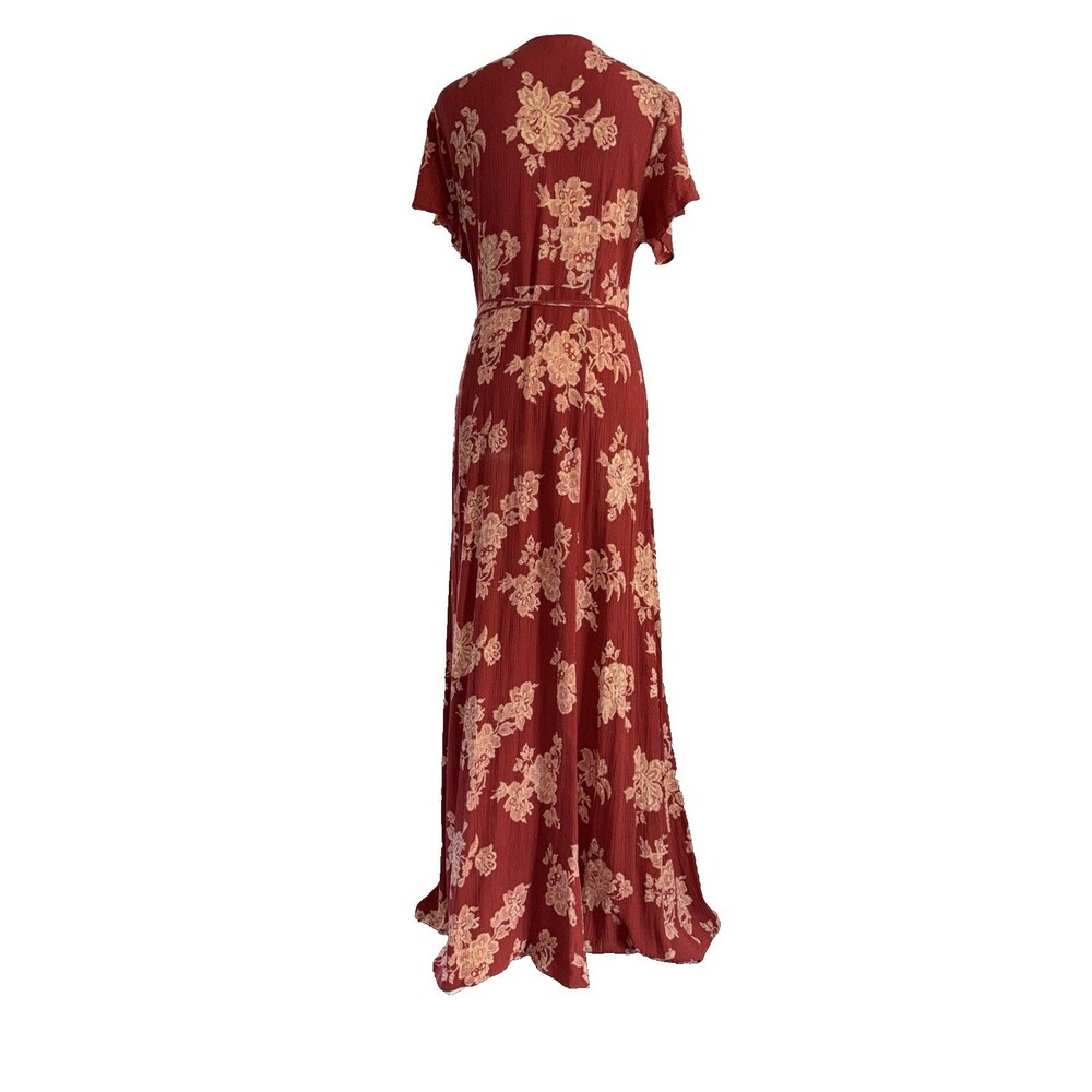Lulus Rust Red Floral Maxi Dress True Wrap Slit Coquette Date Night Feminine XL - Picture 6 of 9
